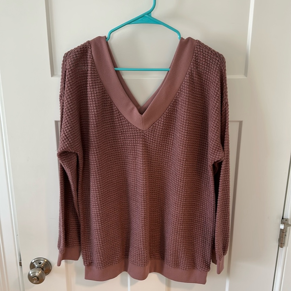 Mauve long sleeve waffle knit